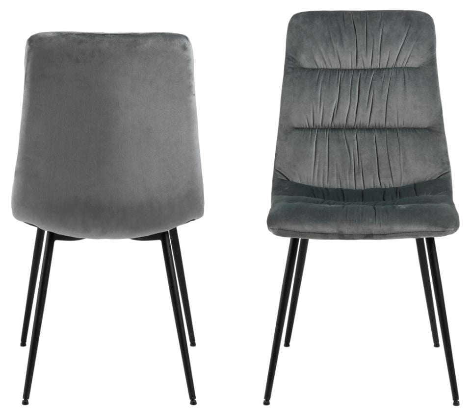 Set 2 scaune tapitate cu stofa si picioare metalice Lilian Velvet Gri / Negru, l47xA57xH92 cm (5)