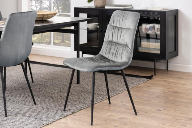 Set 2 scaune tapitate cu stofa si picioare metalice Lilian Velvet Gri / Negru, l47xA57xH92 cm (3)