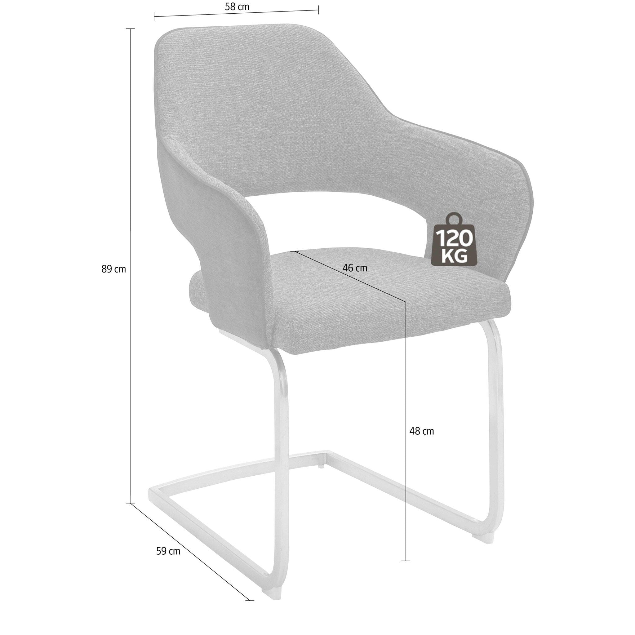 Set 2 scaune tapitate cu stofa si picioare metalice, Newcastle Swing Gri / Crom, l58xA59xH89 cm (3)