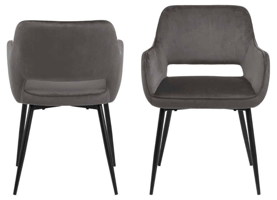 Set 2 scaune tapitate cu stofa si picioare metalice Ranja Velvet Gri Inchis / Negru, l56xA59,5xH79 cm (3)