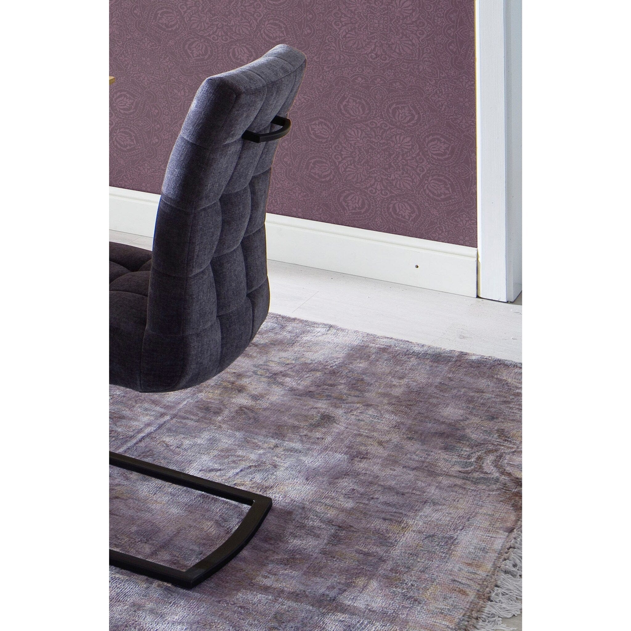 Set 2 scaune tapitate cu stofa si picioare metalice, Salta Gri inchis / Crom, l48xA64xH96 cm (3)