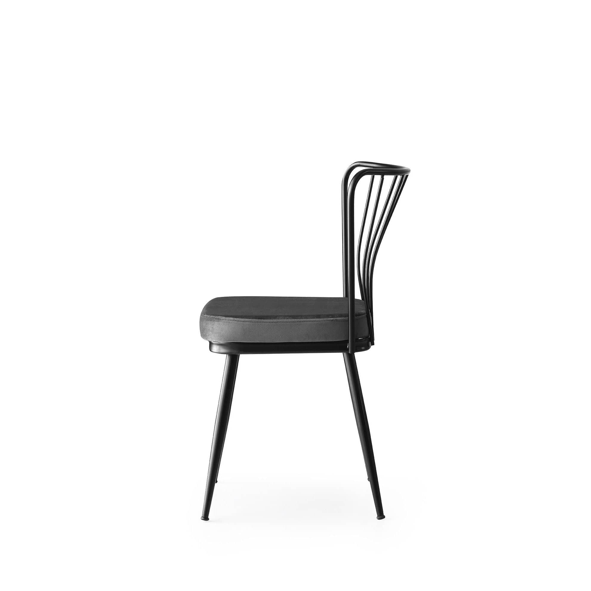Set 2 scaune tapitate cu stofa si picioare metalice, Yildiz 189 Velvet Gri inchis / Negru, l43xA42xH82 cm (4)