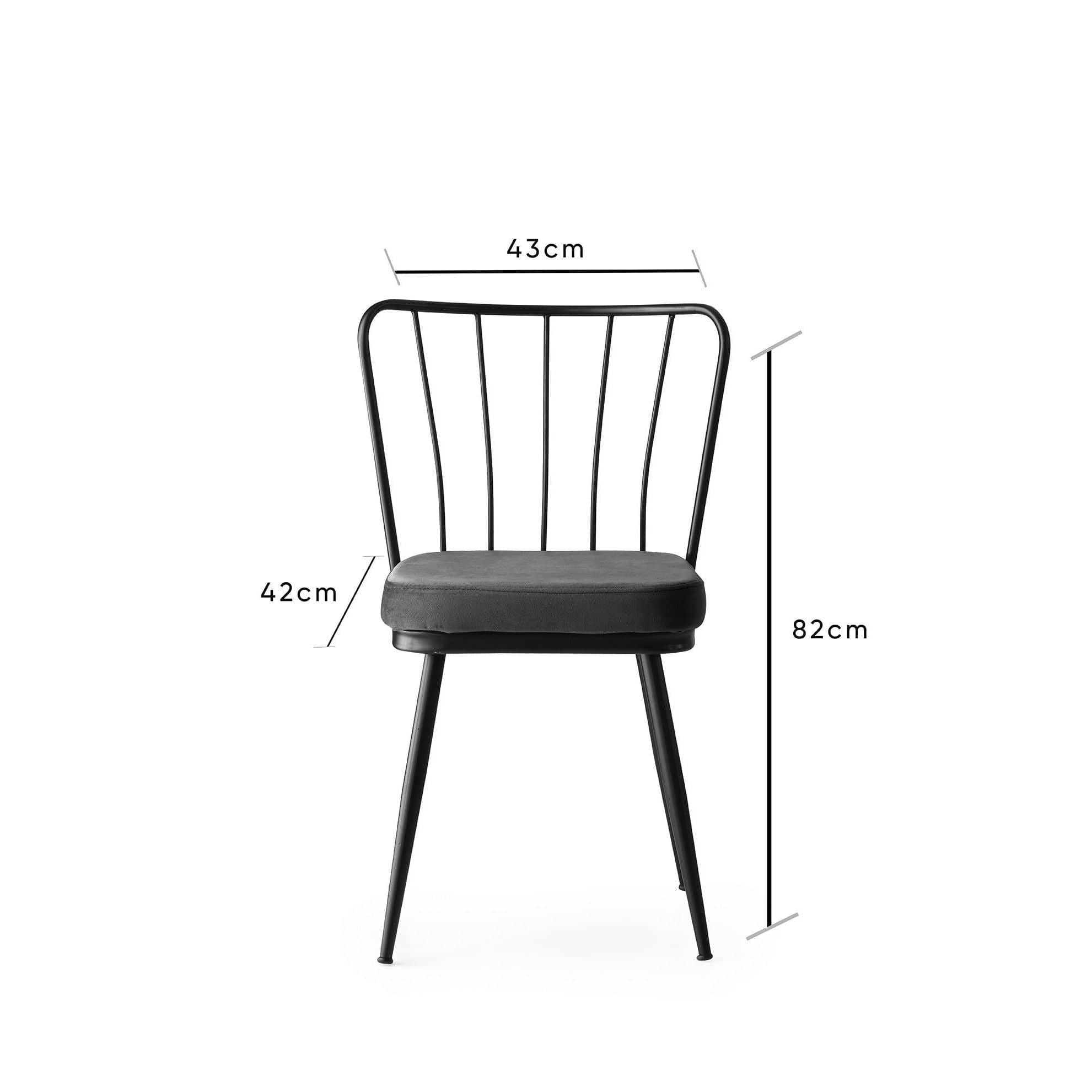 Set 2 scaune tapitate cu stofa si picioare metalice, Yildiz 189 Velvet Gri inchis / Negru, l43xA42xH82 cm (6)