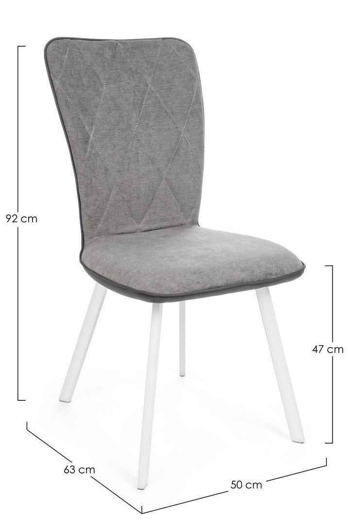 Set 2 scaune tapitate cu stofa si piele ecologica, cu picioare metalice Angelica Gri / Alb, l50xA63xH92 cm (6)