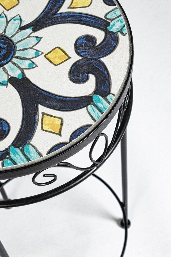 Set 3 masute suport flori din ceramica si metal, Positano Round Multicolor / Negru, Ø20xH51 cm / Ø25xH57 cm / Ø30xH68 cm (2)