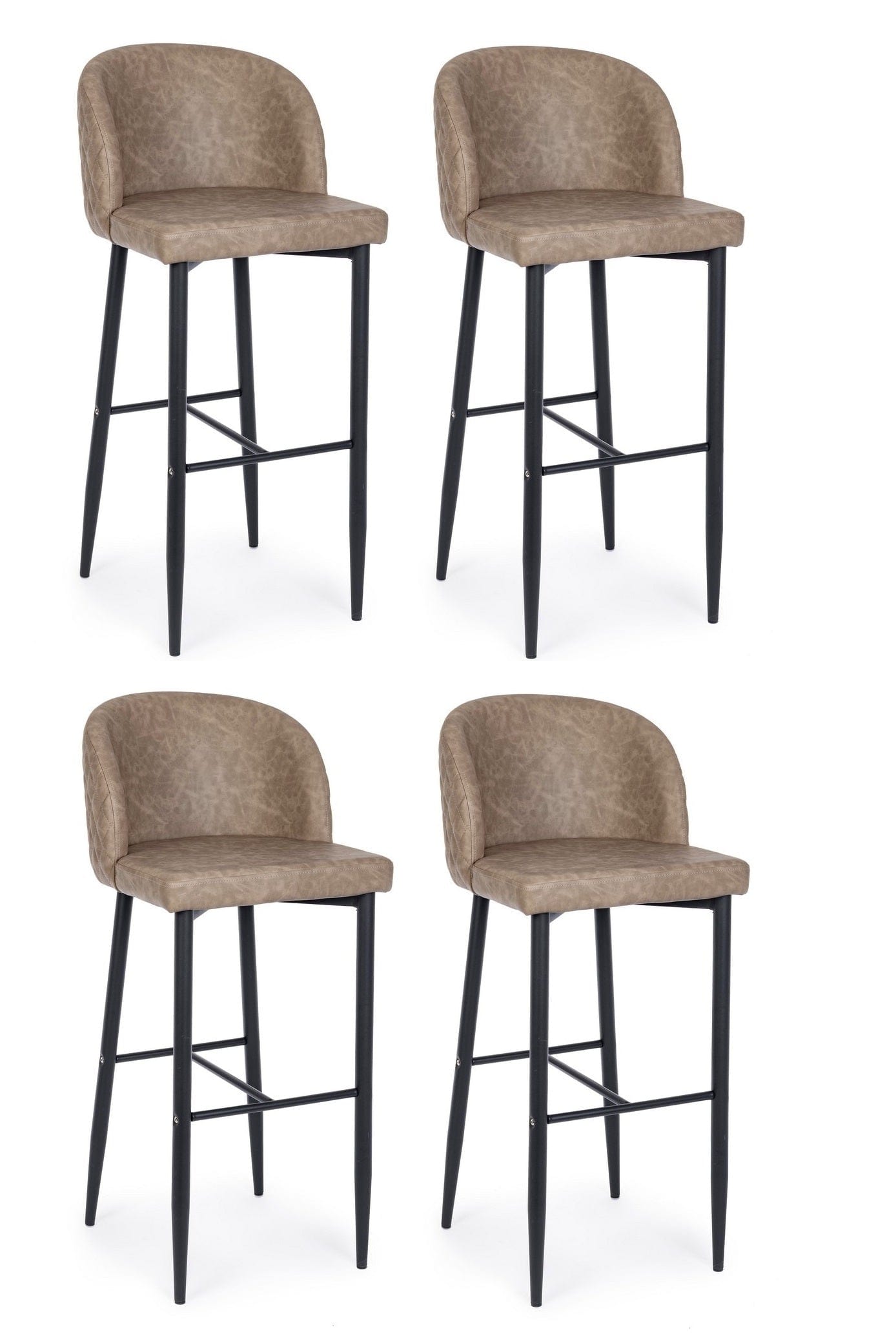 Set 4 scaune de bar tapitate cu piele ecologica si picioare metalice Chris Grej / Negru, l47xA52xH105 cm