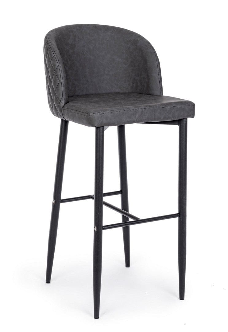 Set 4 scaune de bar tapitate cu piele ecologica si picioare metalice Chris Gri Inchis / Negru, l47xA52xH105 cm (1)