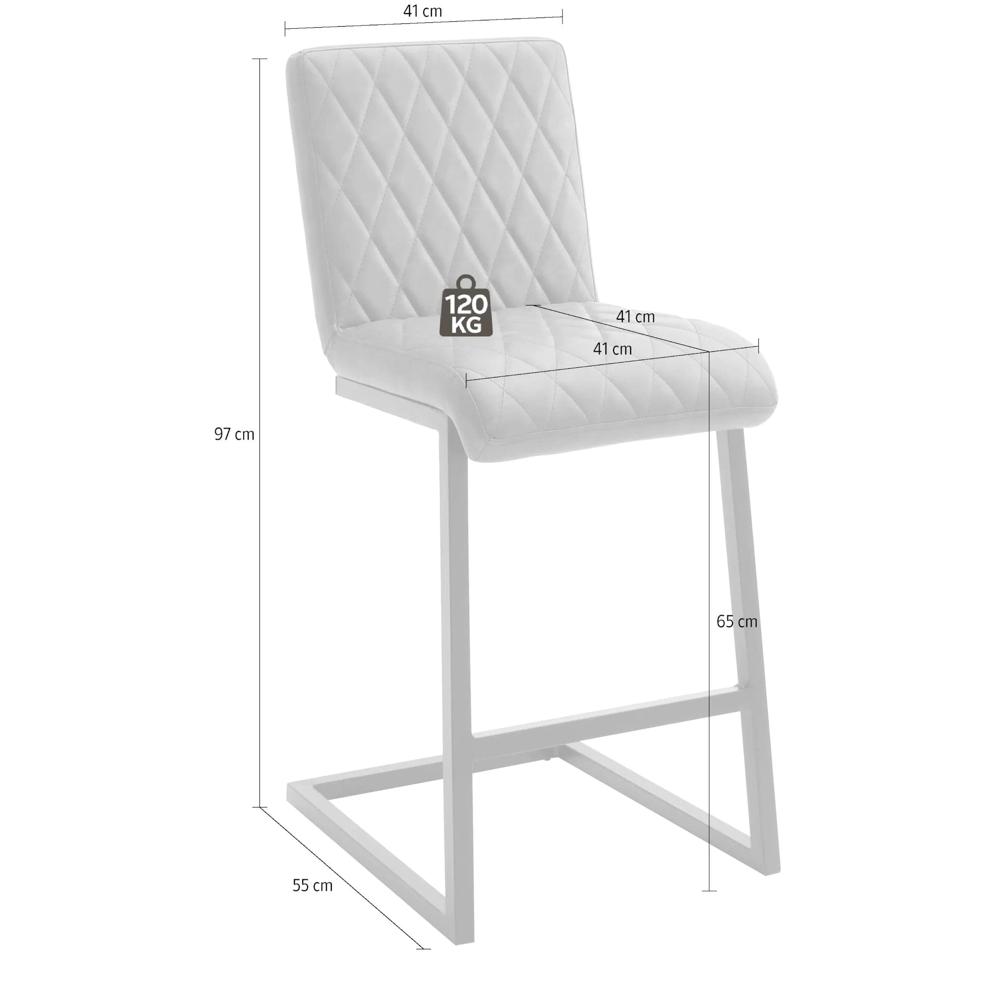 Set 4 scaune de bar tapitate cu piele ecologica si picioare metalice, Kian Gri / Negru, l41xA55xH97 cm (5)