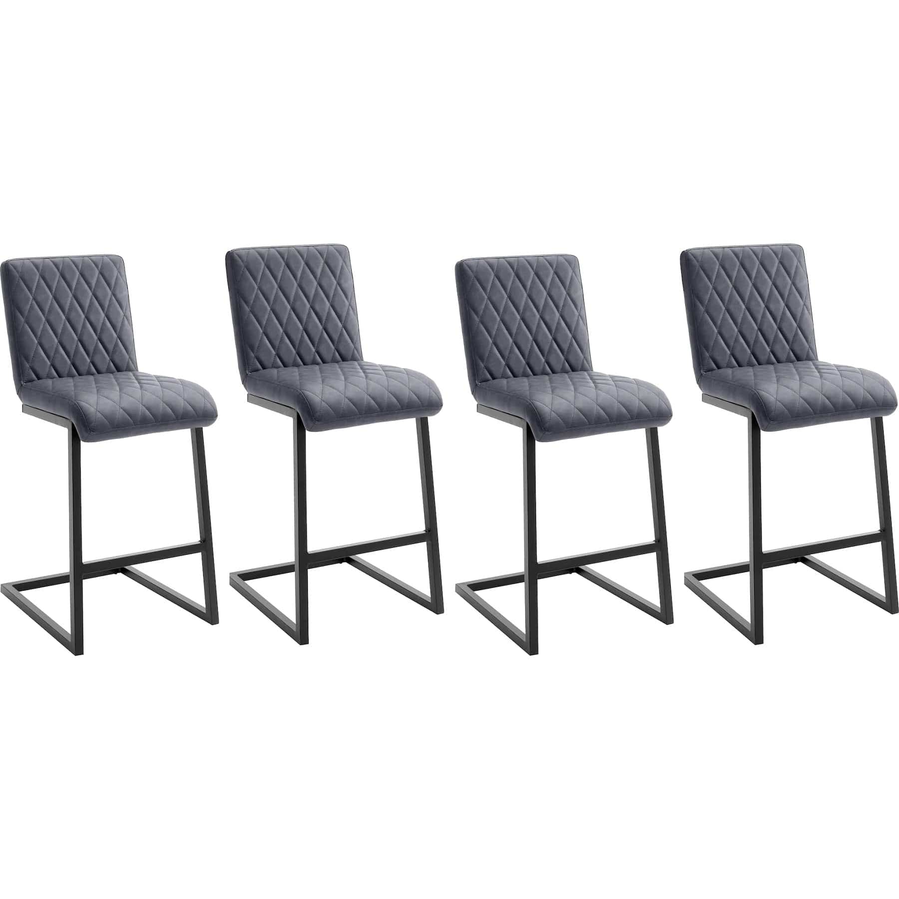 Set 4 scaune de bar tapitate cu piele ecologica si picioare metalice, Kian Gri / Negru, l41xA55xH97 cm
