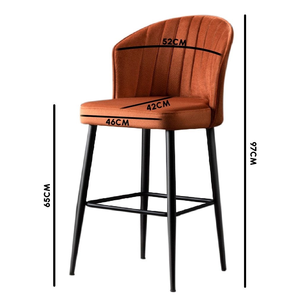 Set 4 scaune de bar tapitate cu stofa si picioare metalice, Rubi Caramiziu / Negru, l52xA42xH97 cm (4)