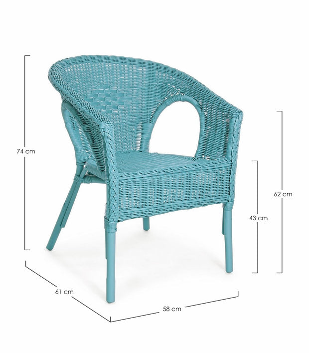 Set 4 scaune pentru gradina / terasa, din ratan si rachita, Alliss Bleu, l58xA61xH74 cm (5)