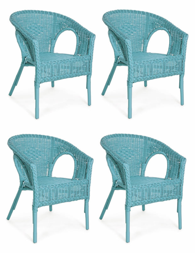 Set 4 scaune pentru gradina / terasa, din ratan si rachita, Alliss Bleu, l58xA61xH74 cm