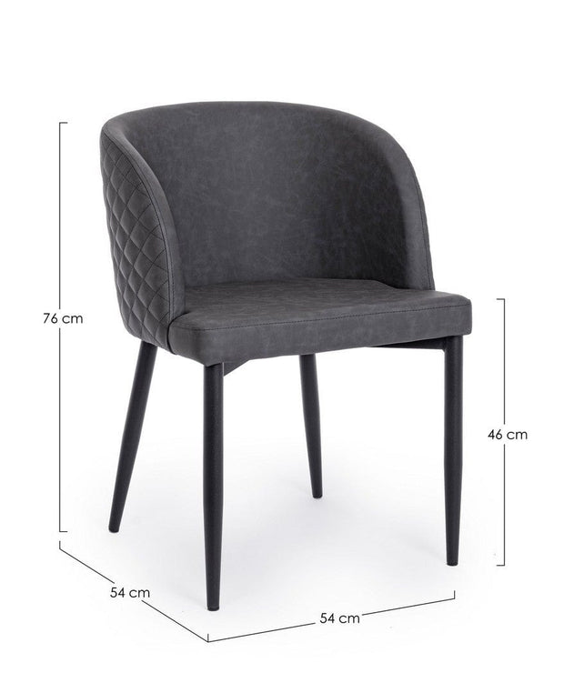 Set 4 scaune tapitate cu piele ecologica si picioare metalice Chris Gri Inchis / Negru, l54xA54xH76 cm (9)