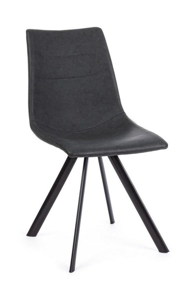 Set 4 scaune tapitate cu piele ecologica si picioare metalice Alva Gri Inchis / Negru, l45xA58xH90 cm (2)