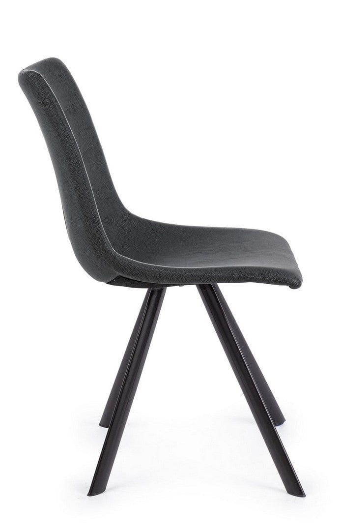 Set 4 scaune tapitate cu piele ecologica si picioare metalice Alva Gri Inchis / Negru, l45xA58xH90 cm (5)