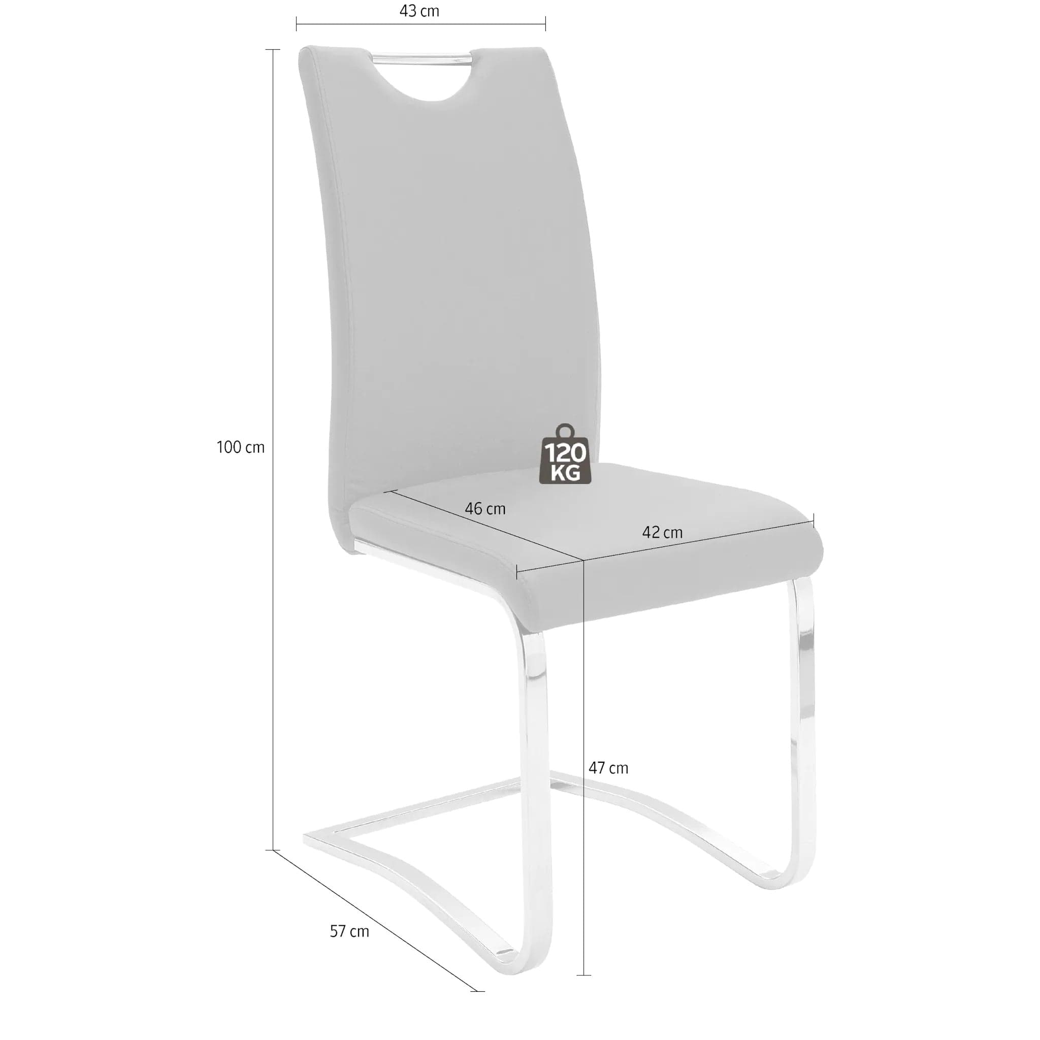 Set 4 scaune tapitate cu piele ecologica si picioare metalice, Koeln Gri / Crom, l43xA57xH100 cm (5)