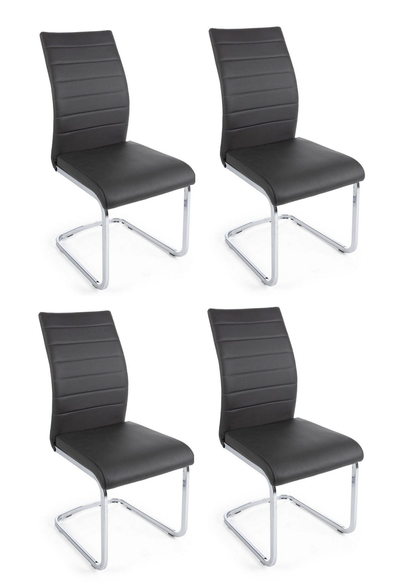 Set 4 scaune tapitate cu piele ecologica si picioare metalice Myra Gri Inchis / Crom, l41xA60xH98 cm