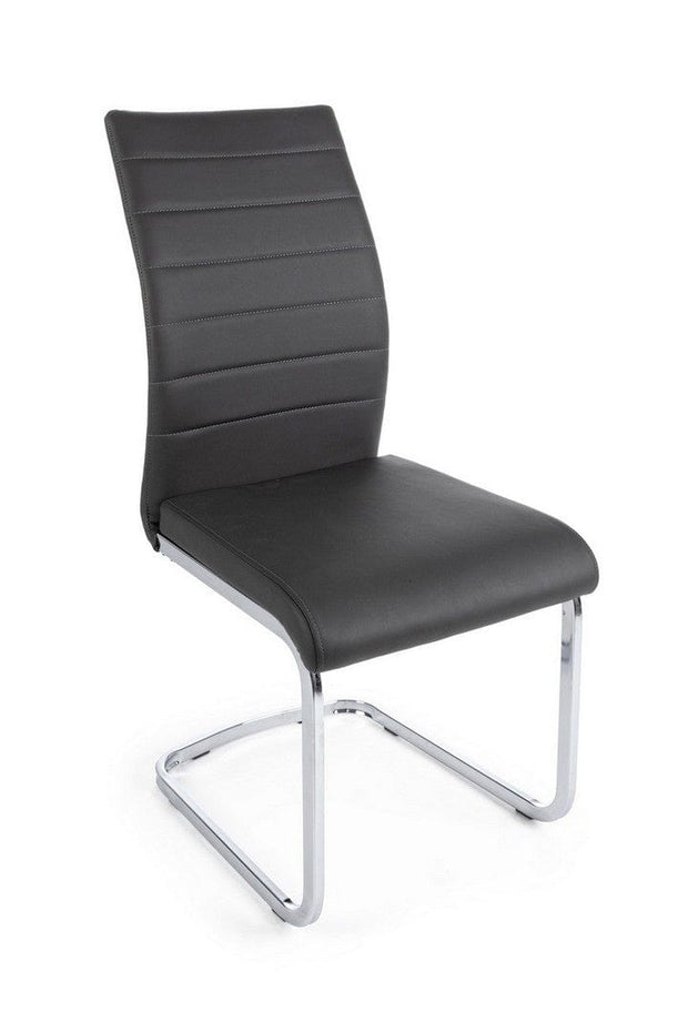 Set 4 scaune tapitate cu piele ecologica si picioare metalice Myra Gri Inchis / Crom, l41xA60xH98 cm (1)