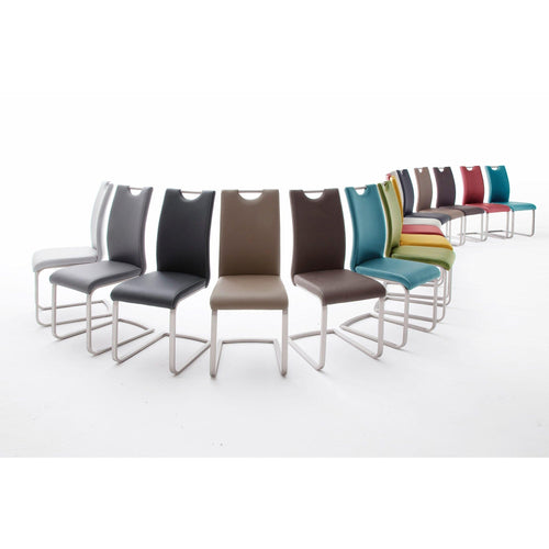 Set 4 scaune tapitate cu piele ecologica si picioare metalice, Paulo Griff Maro / Crom, l42xA55xH103 cm (1)