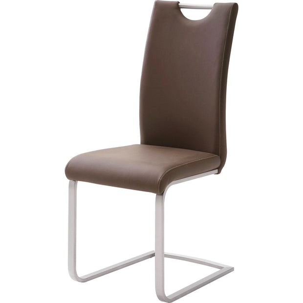 Set 4 scaune tapitate cu piele ecologica si picioare metalice, Paulo Griff Maro / Crom, l42xA55xH103 cm (3)