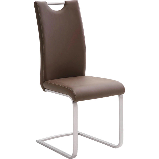 Set 4 scaune tapitate cu piele ecologica si picioare metalice, Paulo Griff Maro / Crom, l42xA55xH103 cm (2)
