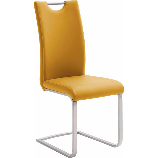 Set 4 scaune tapitate cu piele ecologica si picioare metalice, Paulo Griff Mustariu / Crom, l42xA55xH103 cm (2)