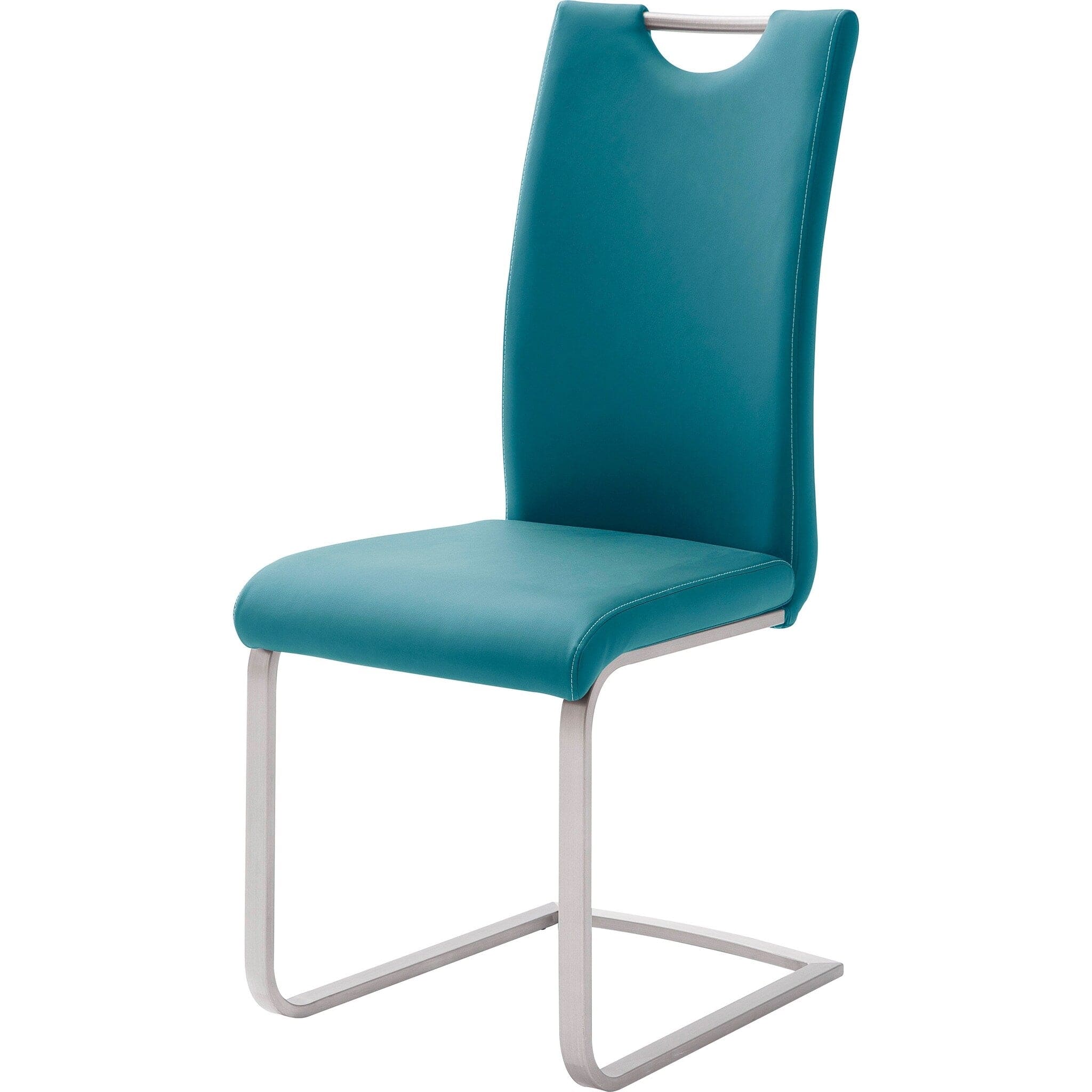 Set 4 scaune tapitate cu piele ecologica si picioare metalice, Paulo Griff Petrol / Crom, l42xA55xH103 cm (3)