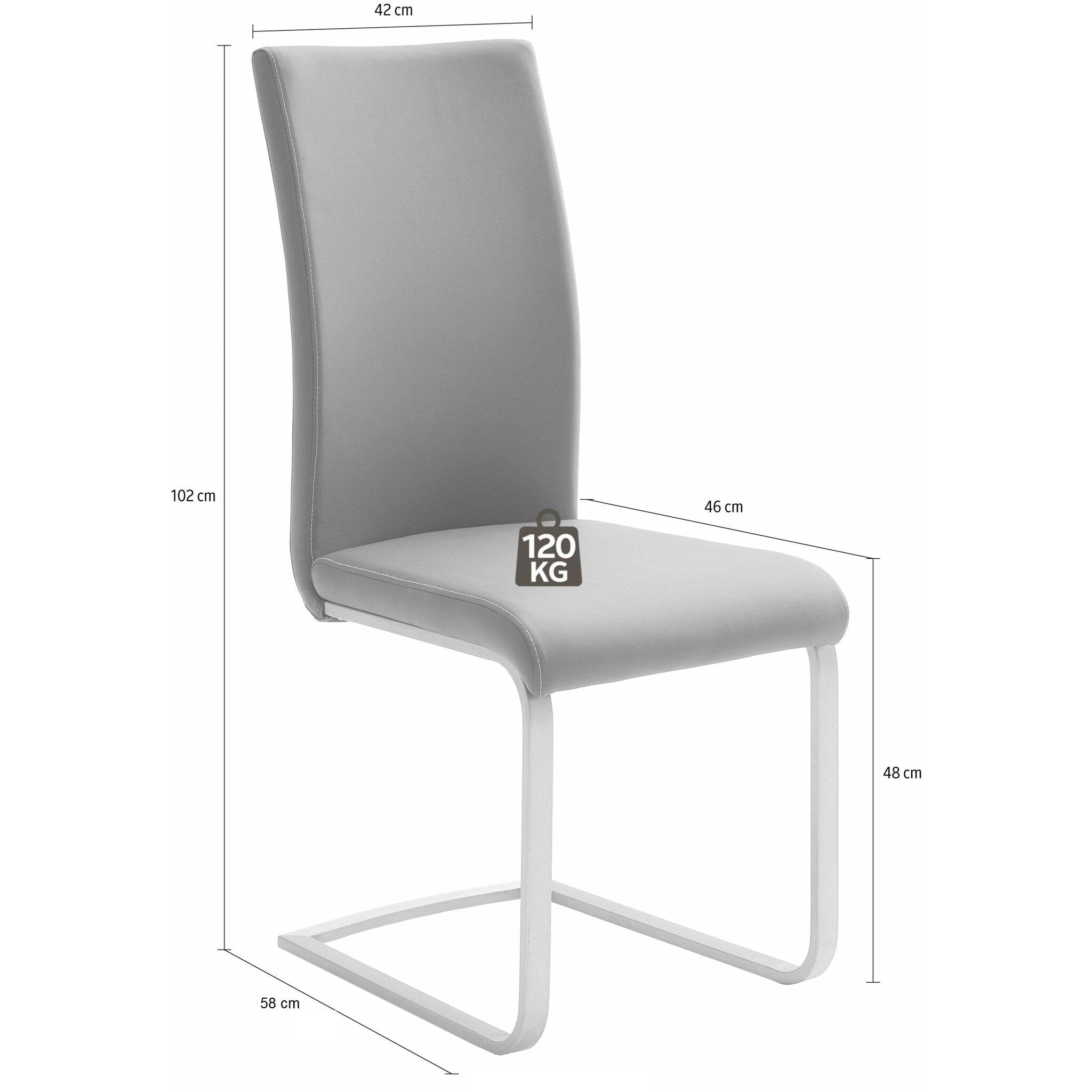 Set 4 scaune tapitate cu piele ecologica si picioare metalice, Paulo I Gri / Crom, l42xA58xH102 cm (6)