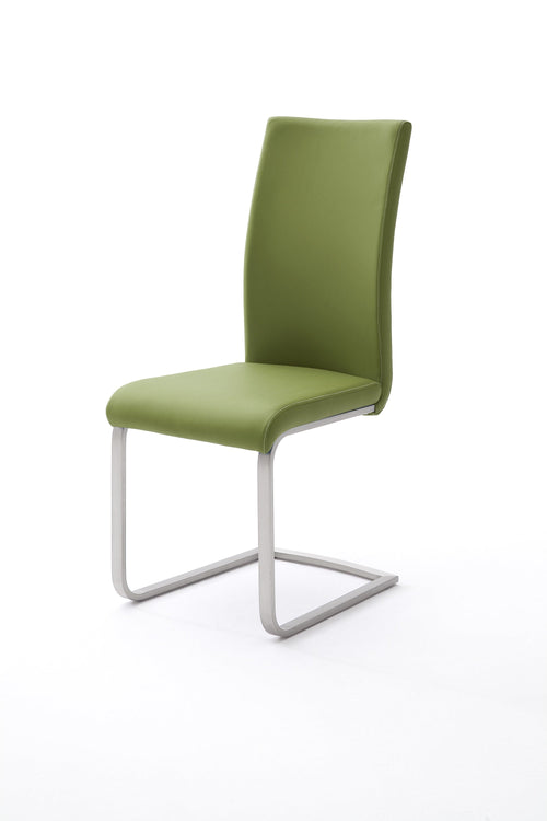 Set 4 scaune tapitate cu piele ecologica si picioare metalice, Paulo I Verde Olive / Crom, l42xA58xH102 cm (1)