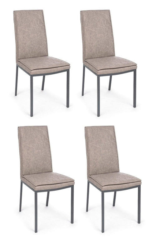 Set 4 scaune tapitate cu piele ecologica si picioare metalice Sofie Grej / Gri, l43xA59,5xH99,5 cm