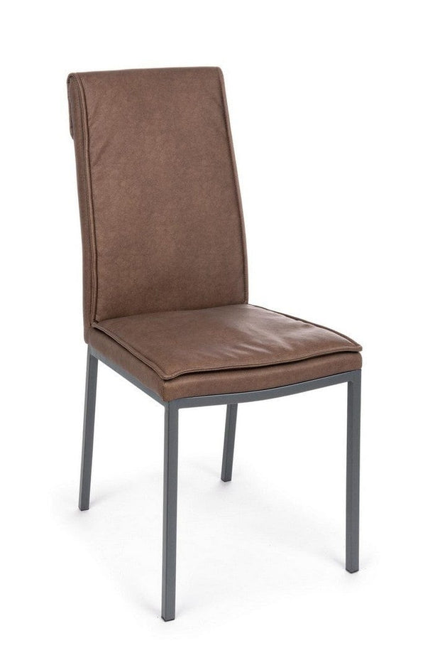 Set 4 scaune tapitate cu piele ecologica si picioare metalice Sofie Maro / Gri, l43xA59,5xH99,5 cm (1)