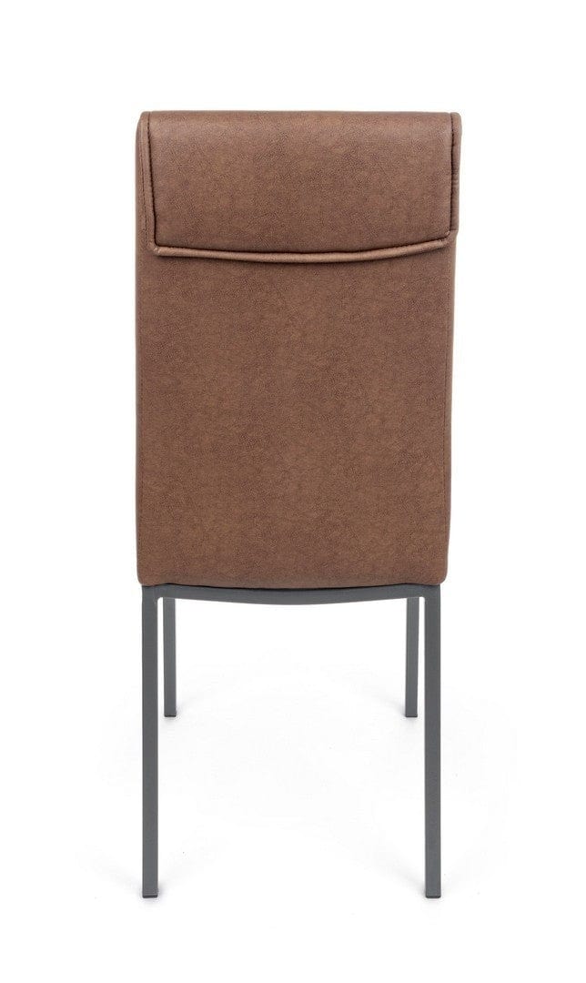 Set 4 scaune tapitate cu piele ecologica si picioare metalice Sofie Maro / Gri, l43xA59,5xH99,5 cm (4)