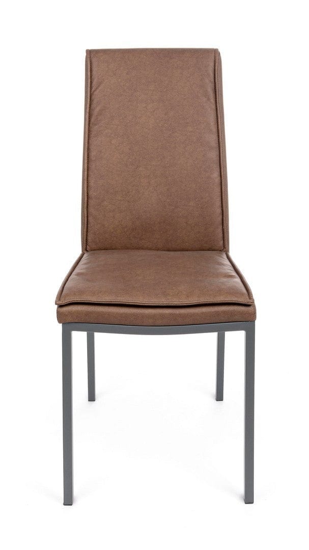 Set 4 scaune tapitate cu piele ecologica si picioare metalice Sofie Maro / Gri, l43xA59,5xH99,5 cm (3)