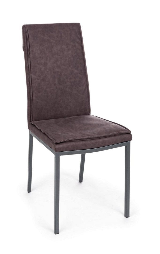 Set 4 scaune tapitate cu piele ecologica si picioare metalice Sofie Maro Inchis / Gri, l43xA59,5xH99,5 cm (1)