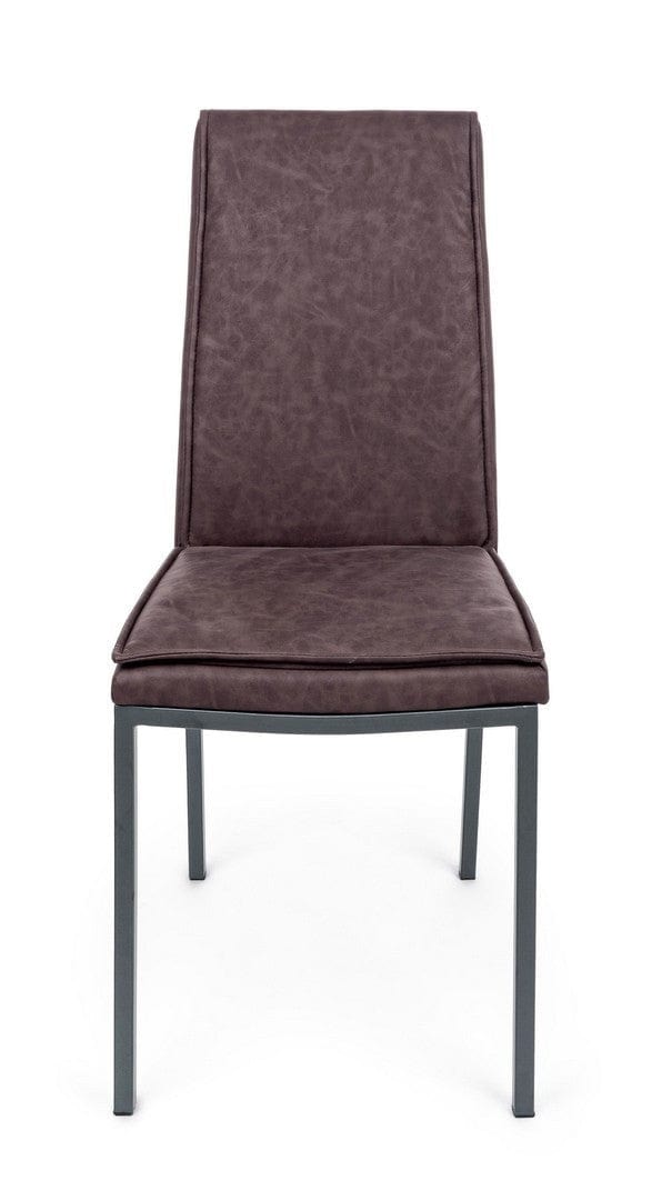 Set 4 scaune tapitate cu piele ecologica si picioare metalice Sofie Maro Inchis / Gri, l43xA59,5xH99,5 cm (3)