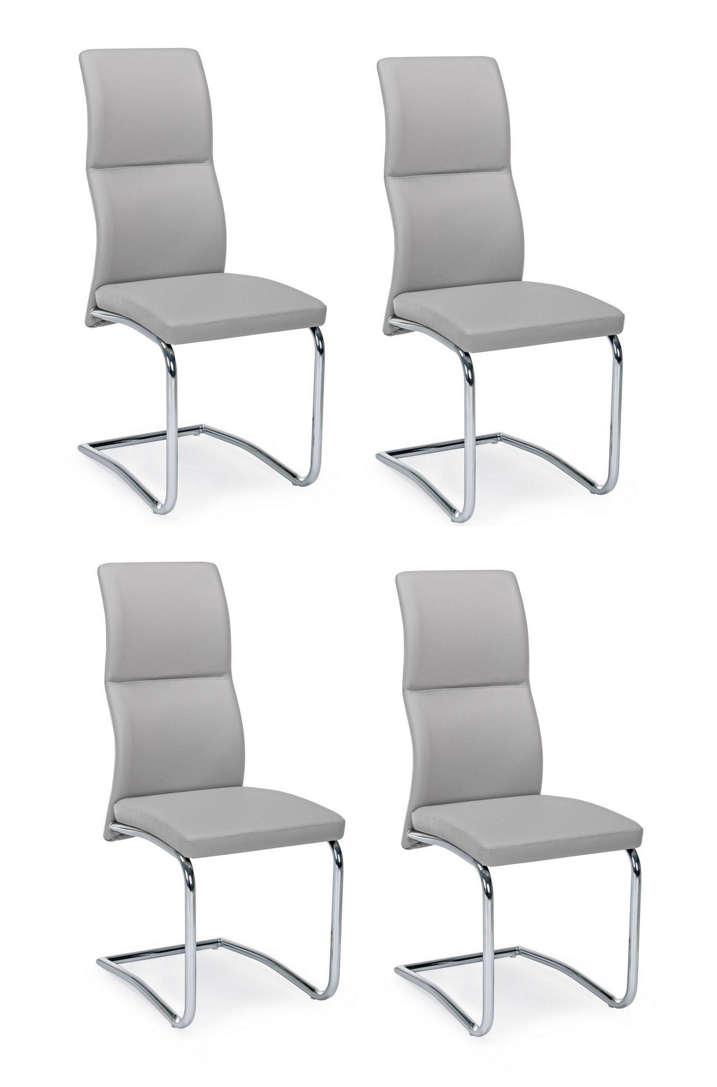 Set 4 scaune tapitate cu piele ecologica si picioare metalice, Thelma Gri Deschis  / Crom, l44xA58xH104 cm