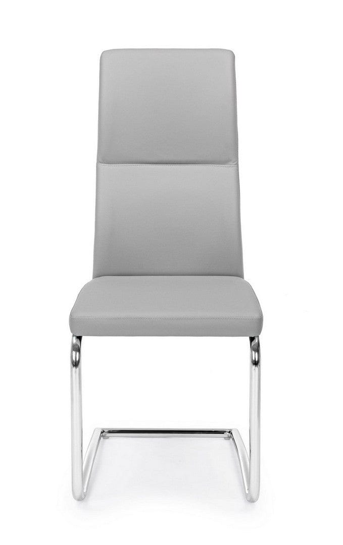 Set 4 scaune tapitate cu piele ecologica si picioare metalice, Thelma Gri Deschis  / Crom, l44xA58xH104 cm (2)