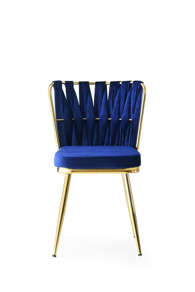 Set 4 scaune tapitate cu stofa si picioare metalice, Kusa 142 Velvet Bleumarin / Auriu, l43xA43xH82 cm (4)