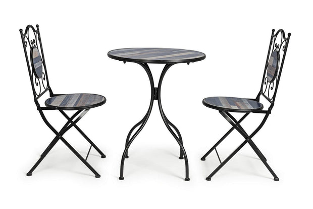 Set masa + 2 scaune pliabile pentru gradina / terasa, din ceramica si metal, Huston Multicolor / Negru, Ø60xH75 cm (1)