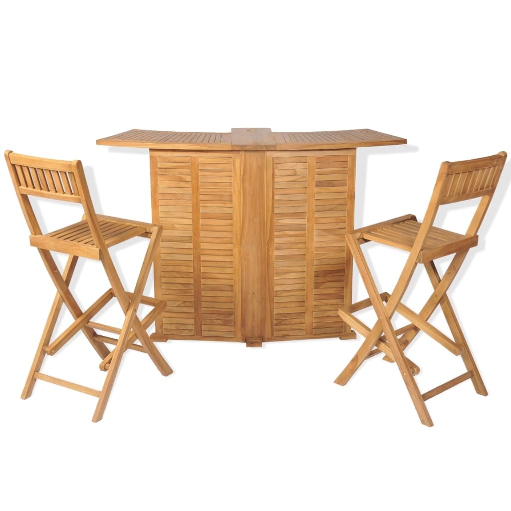 Set masa bar pliabila + 2 scaune bar pliabile, pentru terasa, din lemn de tec, Alissia Natural, L155xl53xH105 cm (1)