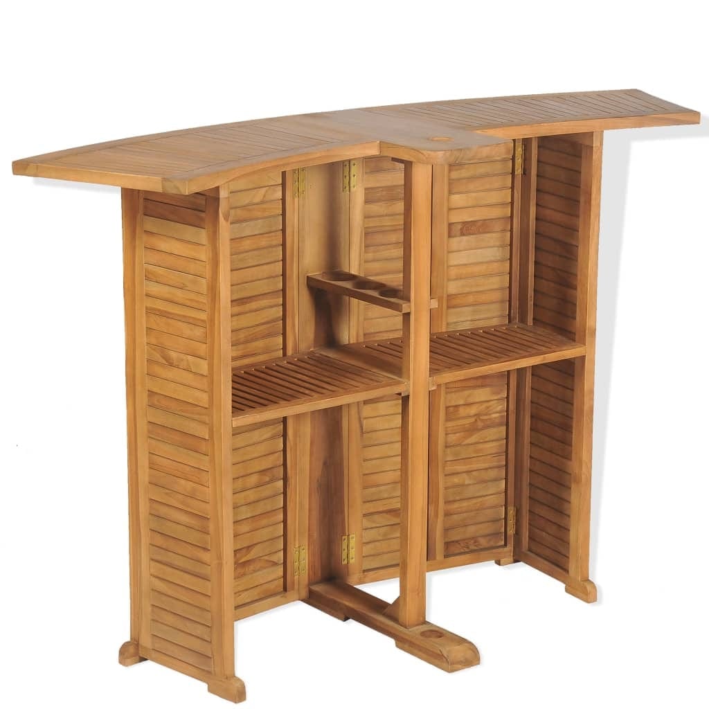 Set masa bar pliabila + 2 scaune bar pliabile, pentru terasa, din lemn de tec, Alissia Natural, L155xl53xH105 cm (4)