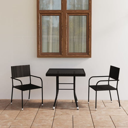 Set masa + 2 scaune pentru gradina / terasa, din sticla, ratan sintetic si metal, Ellis Negru, L80xl80xH74 cm (1)