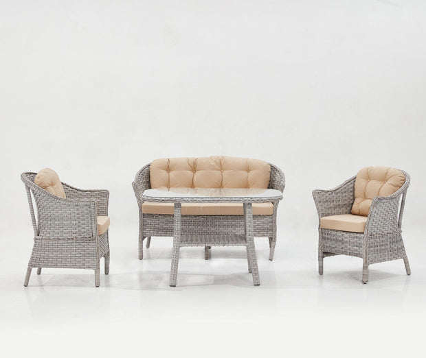 Set mobilier gradina / terasa Luna Fas Bej / Gri, 2 fotolii + canapea 2 locuri + masa de cafea (4)