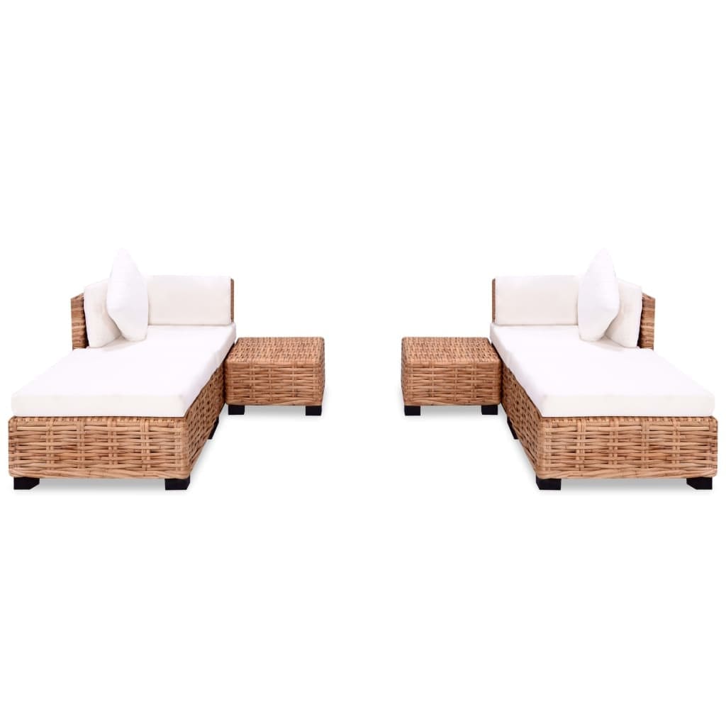 Set mobilier modular pentru gradina / terasa, Kirk Natural / Alb, canapea 2 locuri + 2 taburete + 2 mese de cafea (1)