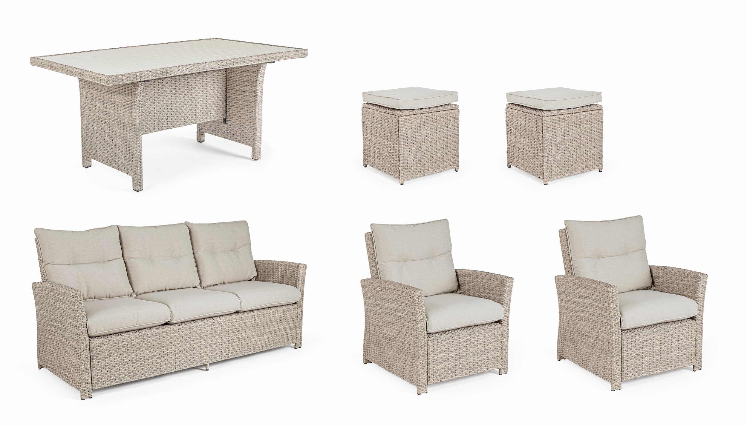 Set mobilier pentru gradina / terasa, Ariel Grej, canapea 3 locuri + masa + 2 fotolii + 2 taburete (7)