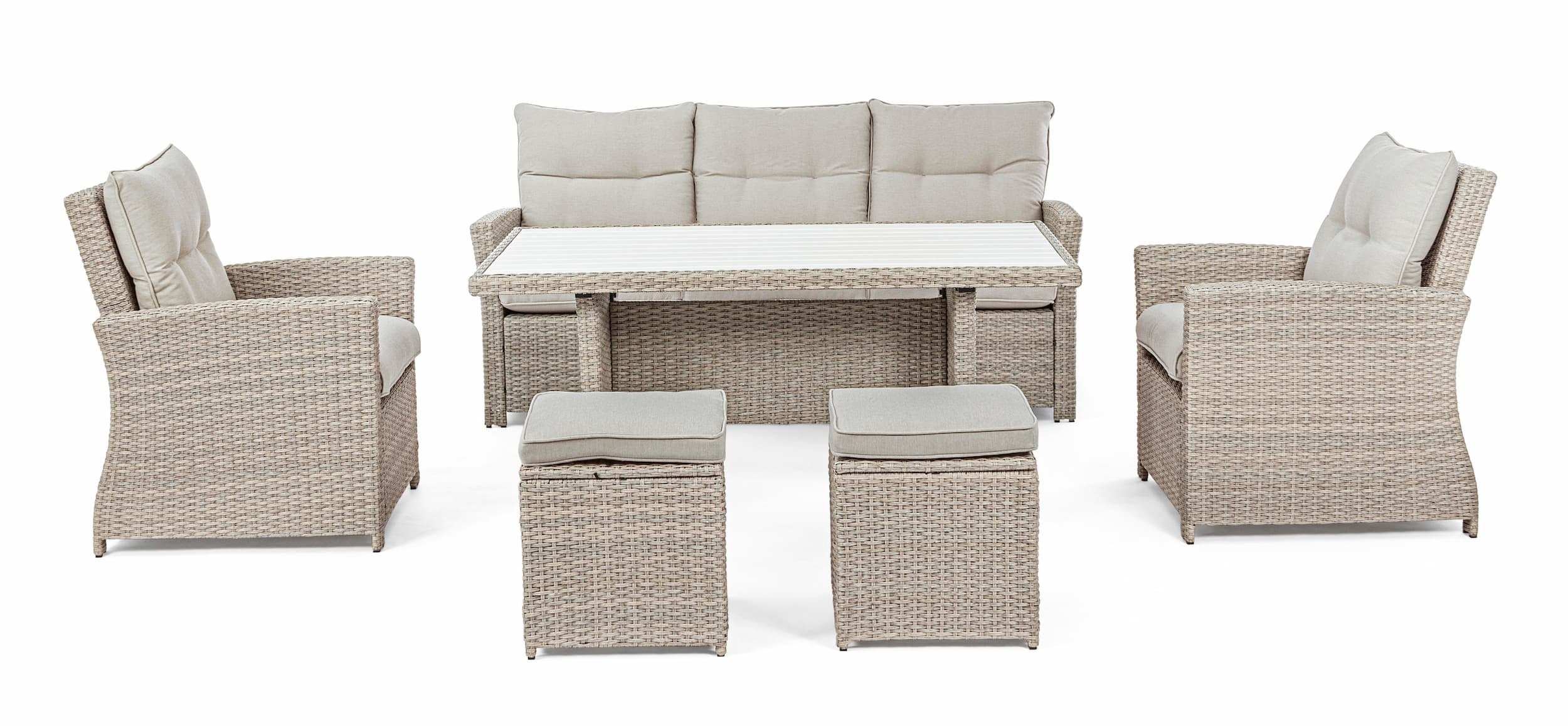 Set mobilier pentru gradina / terasa, Ariel Grej, canapea 3 locuri + masa + 2 fotolii + 2 taburete (6)