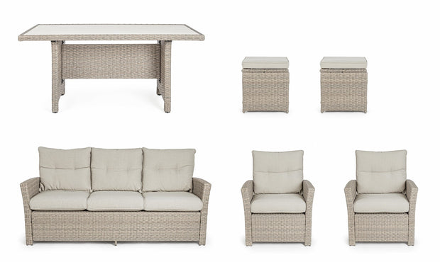 Set mobilier pentru gradina / terasa, Ariel Grej, canapea 3 locuri + masa + 2 fotolii + 2 taburete (5)