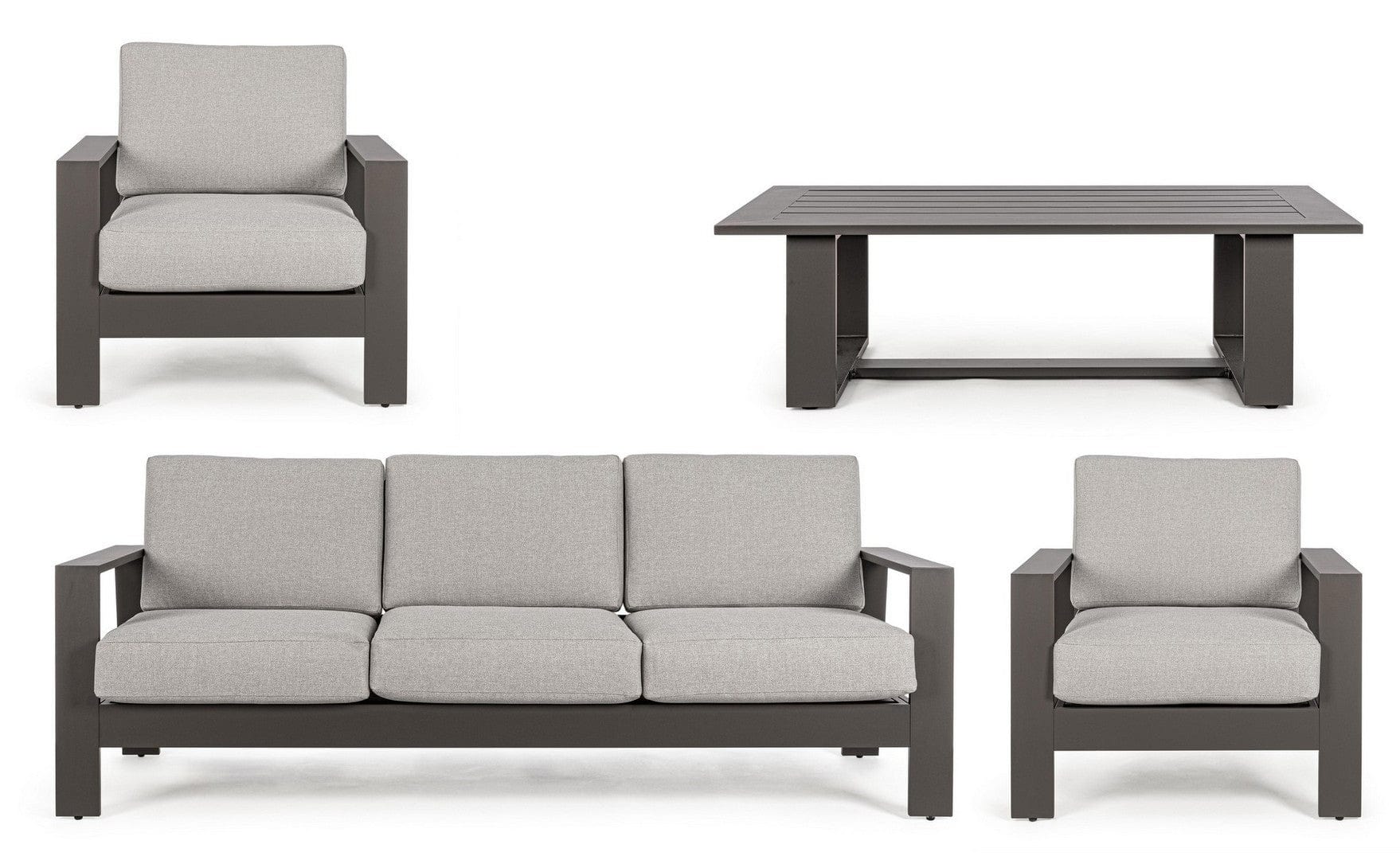 Set mobilier pentru gradina / terasa, Baltic Gri Deschis / Grej, 2 fotolii + canapea 3 locuri + masa de cafea (4)