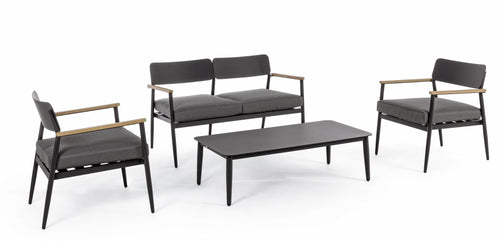 Set mobilier pentru gradina / terasa, Kaspian Antracit, canapea 2 locuri + 2 fotolii + masa de cafea