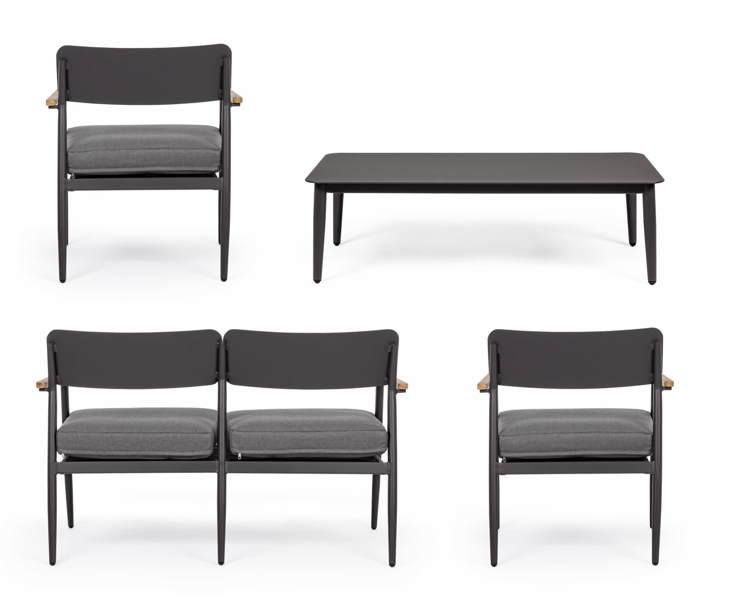 Set mobilier pentru gradina / terasa, Kaspian Antracit, canapea 2 locuri + 2 fotolii + masa de cafea (3)